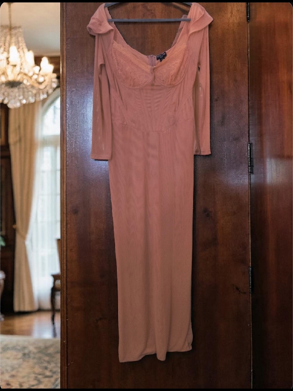 PRETTYLITTLETHING Shape Long Sleeve Corset Maxi Dress in Blush - Picture 2 of 8